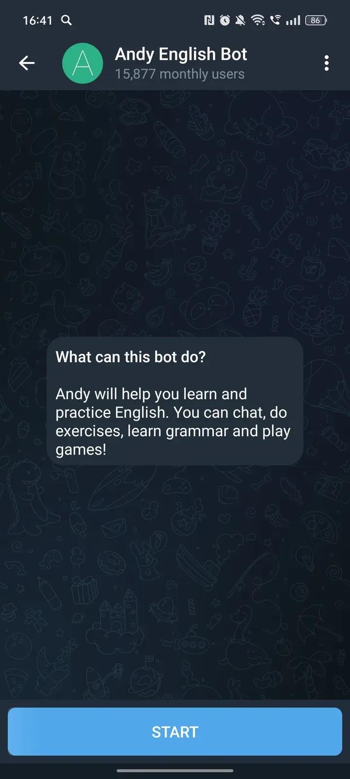 Andy English Bot Telegram Screenshot 1