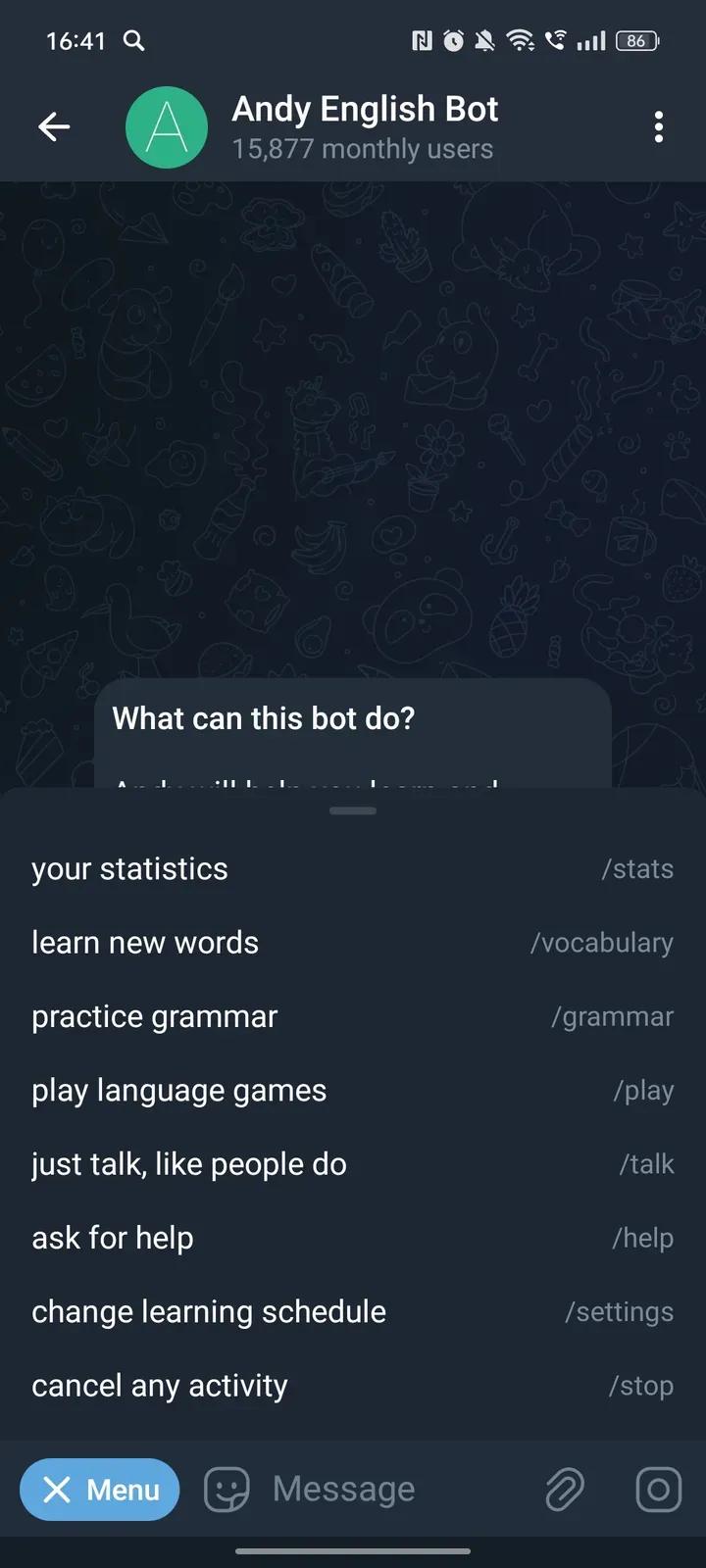 Andy English Bot Telegram Screenshot 3
