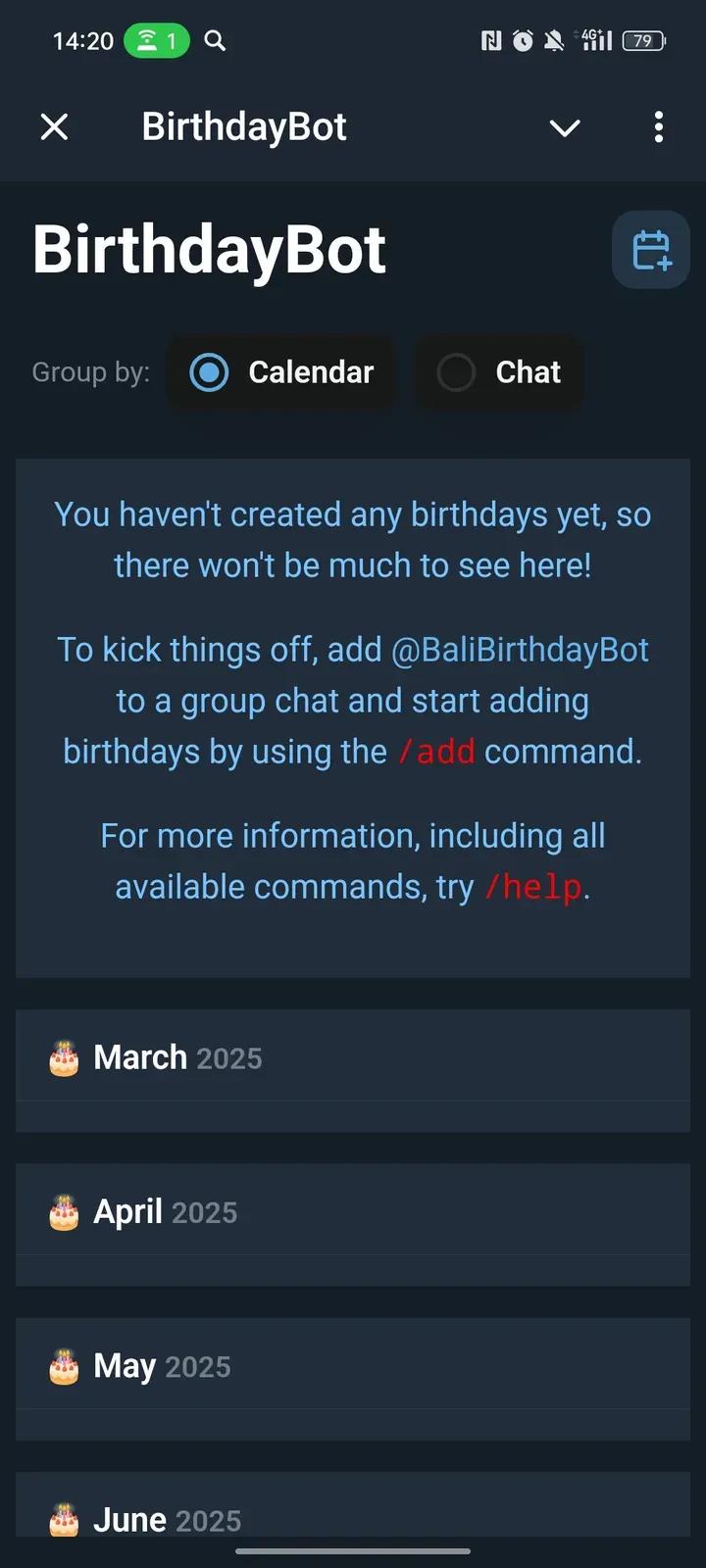BirthdayBot Telegram Screenshot 1