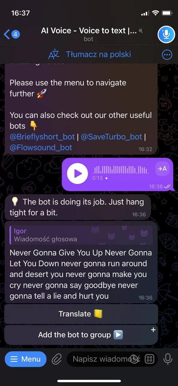 AI Voice Telegram Screenshot 1