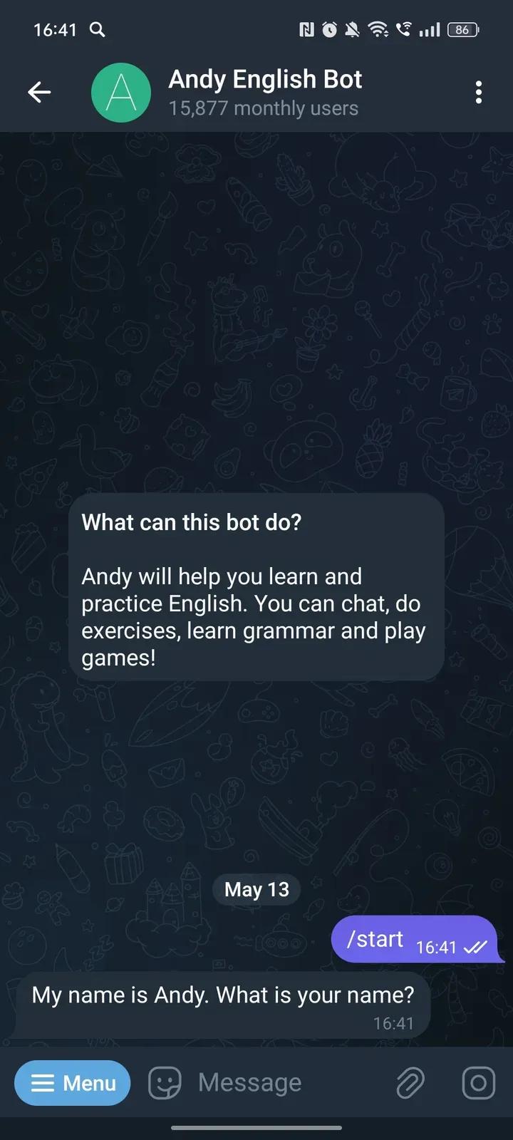 Andy English Bot Telegram Screenshot 2